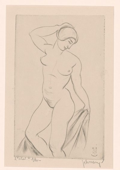 Nøgen kvinde med hånden på hovedet af Mommie Schwarz (signed by artist)