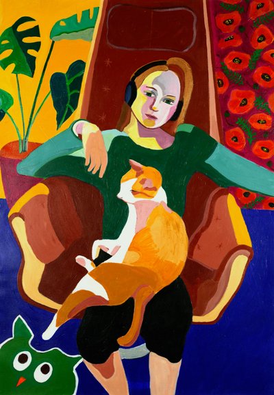 Hyggelig pige og kat af Monica Prentice