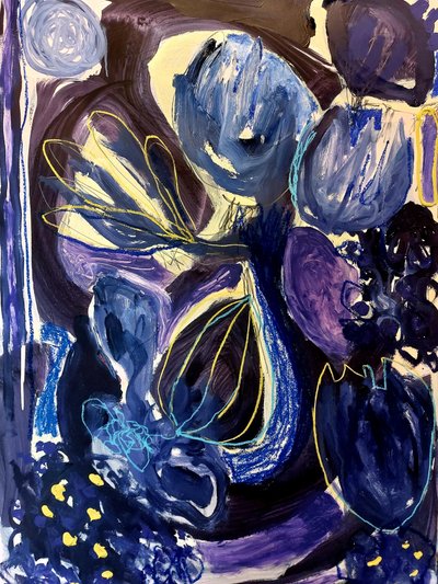 Blå og lilla blomster af Monika Riethmueller