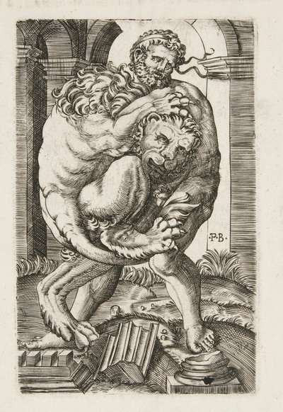 Hercules og Nemean Lion af Monogrammist B