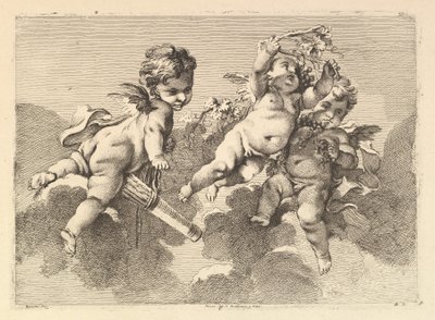 Tre børn i skyer, 1700-tallet. af Monogrammist DA