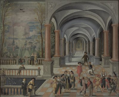 Festlig sammenkomst og figurer fra en Commedia dell