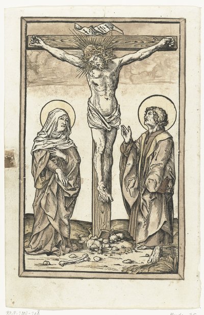 Kristus på korset, med Maria og Johannes af Monogrammist DS (graveur) (attributed to)