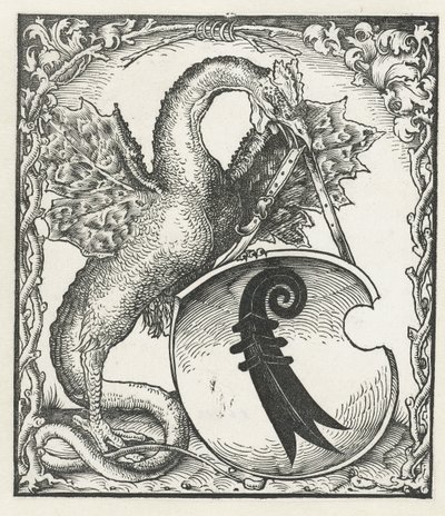 Drage med Basels våbenskjold af Monogrammist DS (graveur) (attributed to)