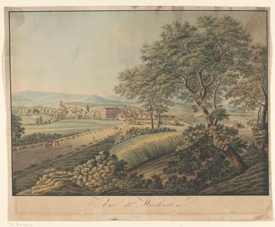Udsigt over Wiesbaden Vue de Wiesbaden (titel på objekt) af Monogrammist DS (graveur)