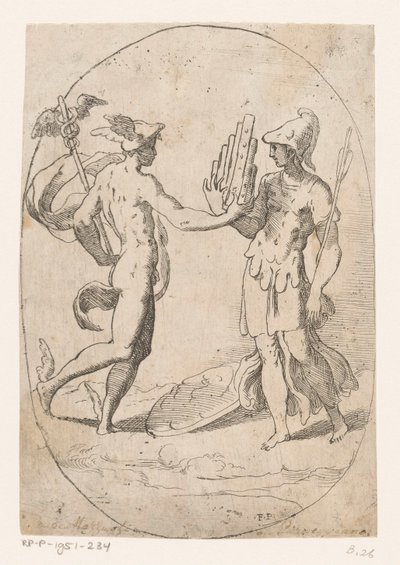 Mercury i Bellona af Monogrammist FP (Italië; 16e eeuw)