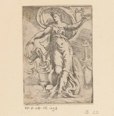 Kvinde med kander og kander af Monogrammist FP (Italië; 16e eeuw)