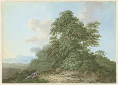 Landskab med hvilende rejsende langs en vej af Monogrammist FWH (possibly)