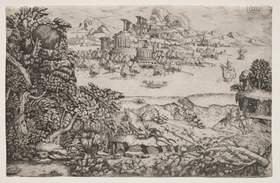 Landskab med et tempel over en sø, 1500-tallet. af Monogrammist HI