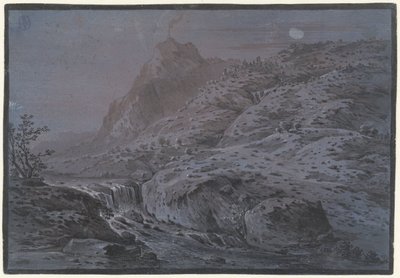 Vulkanlandskab ved måneskin af Monogrammist IAR of IAP