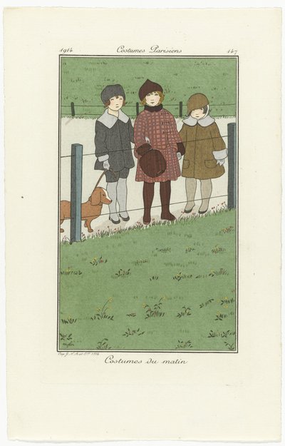 Journal des Dames et des Modes, parisiske kostumer, 1914, nr. 147: Morgenkostumer af Monogrammist MFN