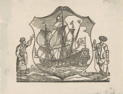 Vignette med et VOC-skib af Monogrammist P