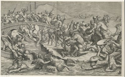 Slaget ved Milvian Bridge (venstre dele) af Monogrammist SK (prentmaker)