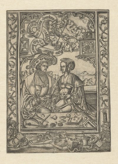 Vanitas Herre og kvinde med kranium af Monogrammist XXX met L (attributed to)