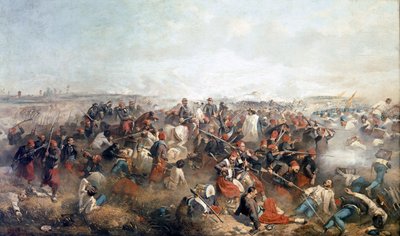 Slaget ved Palestro: Zouaves. I midten Victor Emmanuel II af Morfini