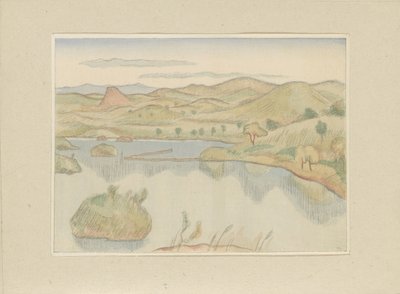Sø ved foden af ​​Bandaisan-bjerget Bandaisan fumoto no ko Anden del, Aizu-området (serietitel) Dai nishû, Aizu no bu (serietitel) Tryk af japanske landskaber (serietitel) Nihon fûkei hanga (serietitel) af Morita Tsunetomo