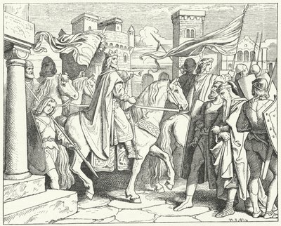 Karl den Store på vej ind i Pavia, 774 (gravering) af Moritz Ludwig von Schwind