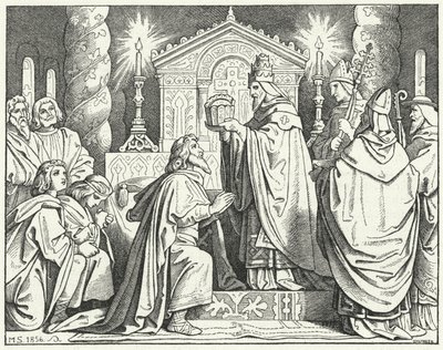 Kroning af Karl den Store som hellig romersk kejser, 800 (stik) af Moritz Ludwig von Schwind