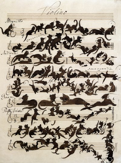 The Symphony of the Cat (Die Katzensymphony) tegning af Moritz von Schwind fra 1868. Staatliche Kunsthalle Karlsruhe. af Moritz Ludwig von Schwind