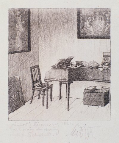 Udsigt over Franz Schuberts værelse (negravering) af Moritz Ludwig von Schwind