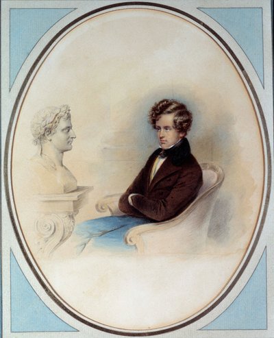 Portræt af kongen af Rom Napoleon II, hertug af Reichstadt (1811-1832), søn af kejser Napoleon I (1769-1821), foran sin fars buste Tryk af Moritz Michael Daffinger (1790-1849) 19. århundrede Privatsamling af Moritz Michael Daffinger