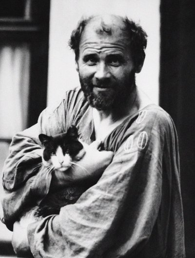 Gustav Klimt med en kat, 1911. af Moritz Nähr