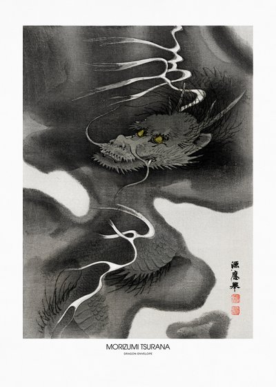 Dragon Envelope (1809–1892) Vintage træsnit af Morizumi Tsurana