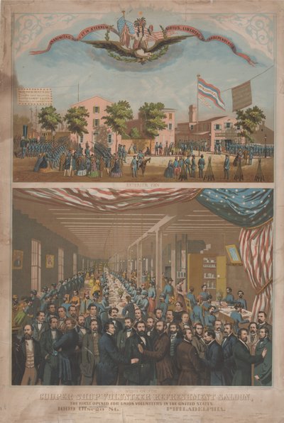 Cooper Shop Volunteer Refreshment Saloon - Den første åbnede for Union Volunteers i USA, ca. 1862 af Morris H. Traubel