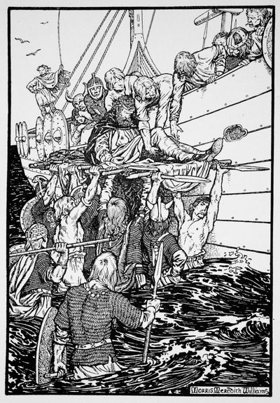 Den døende kong Haakon bar til sit skib, 961 1913 af Morris Meredith Williams
