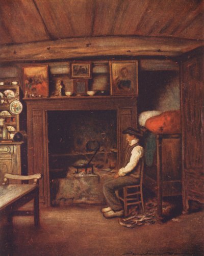 Et bondegårdskøkken (farvelitografi) af Mortimer Ludington Menpes