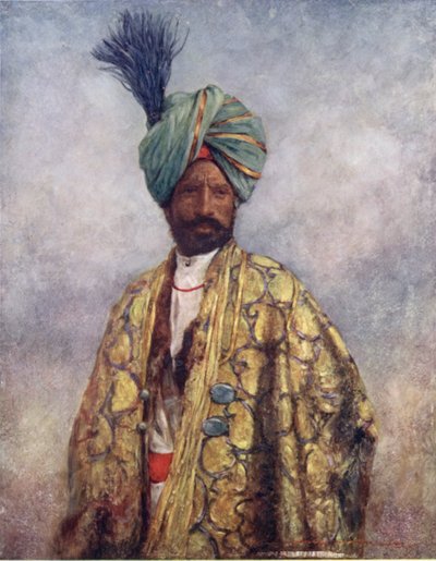 En Kashmiri-soldat (farve litho) af Mortimer Ludington Menpes