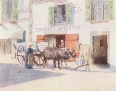 En sandvogn på kajen i Pont-Aven (farvelitografi) af Mortimer Ludington Menpes