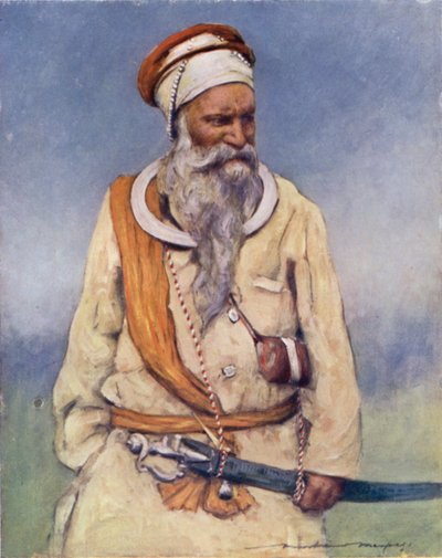 A Sikh Warrior (farve litho) af Mortimer Ludington Menpes