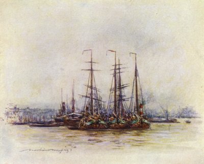 Hollandske pramme nær tårnet af Mortimer Ludington Menpes