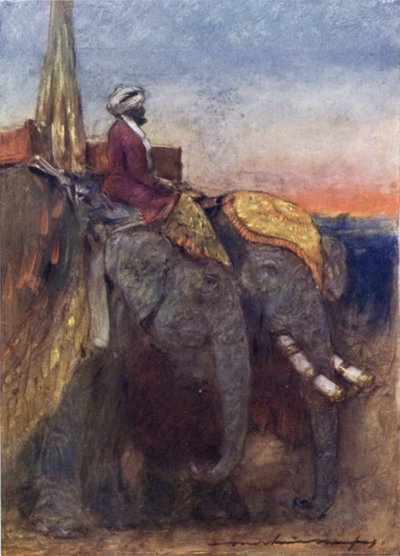 Jaipur Elephants (farve litho) af Mortimer Ludington Menpes