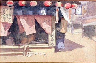 Udenfor et tehus, Japan, ca. 1887-88 (akvarel på kort) af Mortimer Ludington Menpes