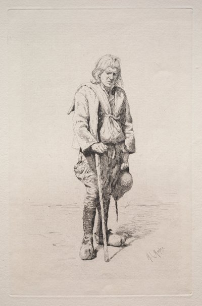 Mand med spadserestok. af Mortimer Menpes
