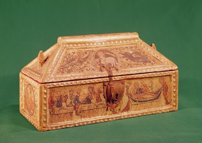 Kisten, som tidligere menes at have indeholdt det hellige ligklæde fra Besancon, 1200-tallet (træ malet med tempera på en forgyldt bund) af Mosan School
