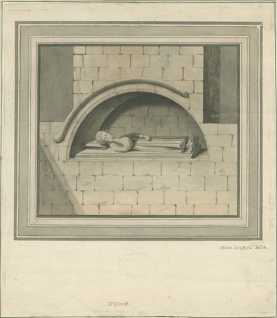 Elford Church - "The Stanley Monument": vandfarvetegning, nd [?18. århundrede] af Moses Griffiths