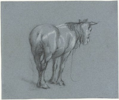Studie af en hest bagfra, til højre Stående arbejdsheste (serietitel) af Moses Ter Borch