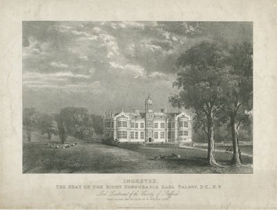 Ingestre Hall: litografi, nd [c 1840] af Moses Webster