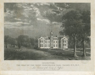Ingestre Hall: litografi, nd [c 1840] af Moses Webster