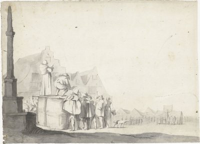 Markedsplads med udtaler på en tønde af Moses ter Borch (possibly)