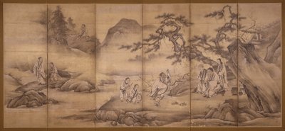 Scener fra 24 Paragons Of Filial Piety (blæk og guldpigment på papir) af Motonobu Kano