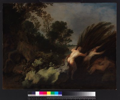 Et skovklædt landskab med Pan og Syrinx, før 1648 af Moyses or Moses Matheusz. van Uyttenbroeck