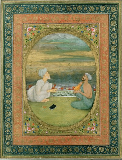 En mulla og en musiker, ca. 1640-1650 af Mughal School