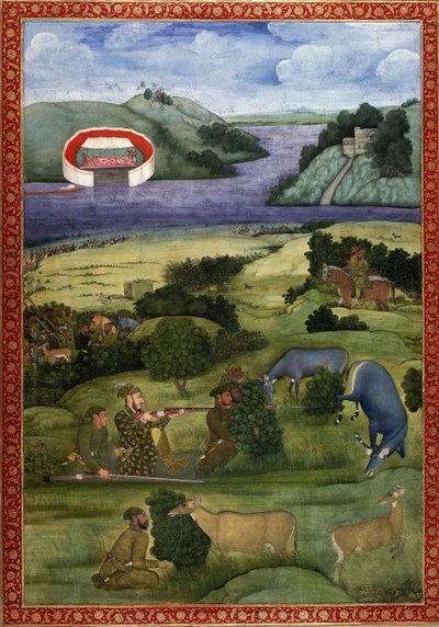 En prins og ledsagere på jagt efter sortbuk, ca. 1670-80 af Mughal School