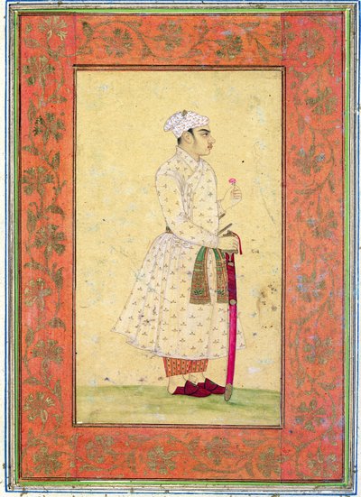 En ung adelsmand fra Mughal-hoffet, fra Large Clive Album (tonet tegning med wc på papir) af Mughal School