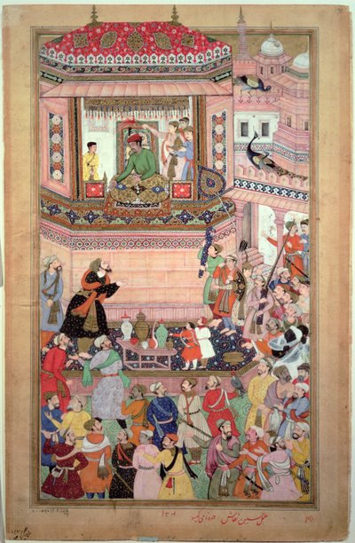 Akbar giver audiens, af Husays Naggash og Kesu, fra 