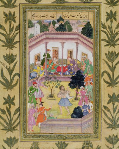 Forstyrrelse af en gal mand ved en social sammenkomst, fra Small Clive Album (ugennemsigtigt wc på papir) af Mughal School